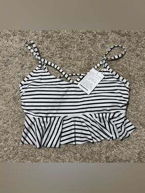 COCOSHIP NWT Black White Striped Peplum Bikini Swim Top Women’s Small